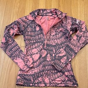 Nike Pro Women's Pink and Grey Lace Pattern Quarter Zip